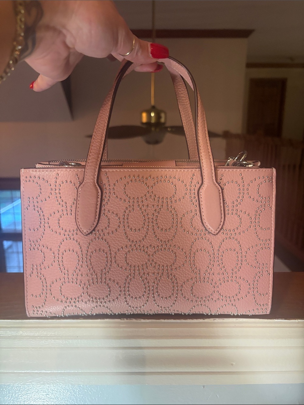 Coach Nina small tote Dusty Rose Studded Signature Tote